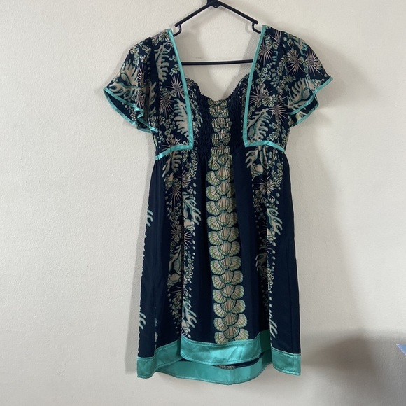 Nanette Lepore Silk Short Mini Dress Black Green SeaShell Ocean Print Theme - Picture 5 of 7